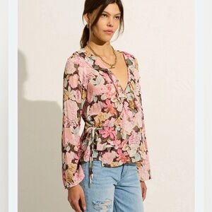 AUGUSTE Elda the wrap floral woman shabby chic ruffle wrap bohemian blouse NWT M
